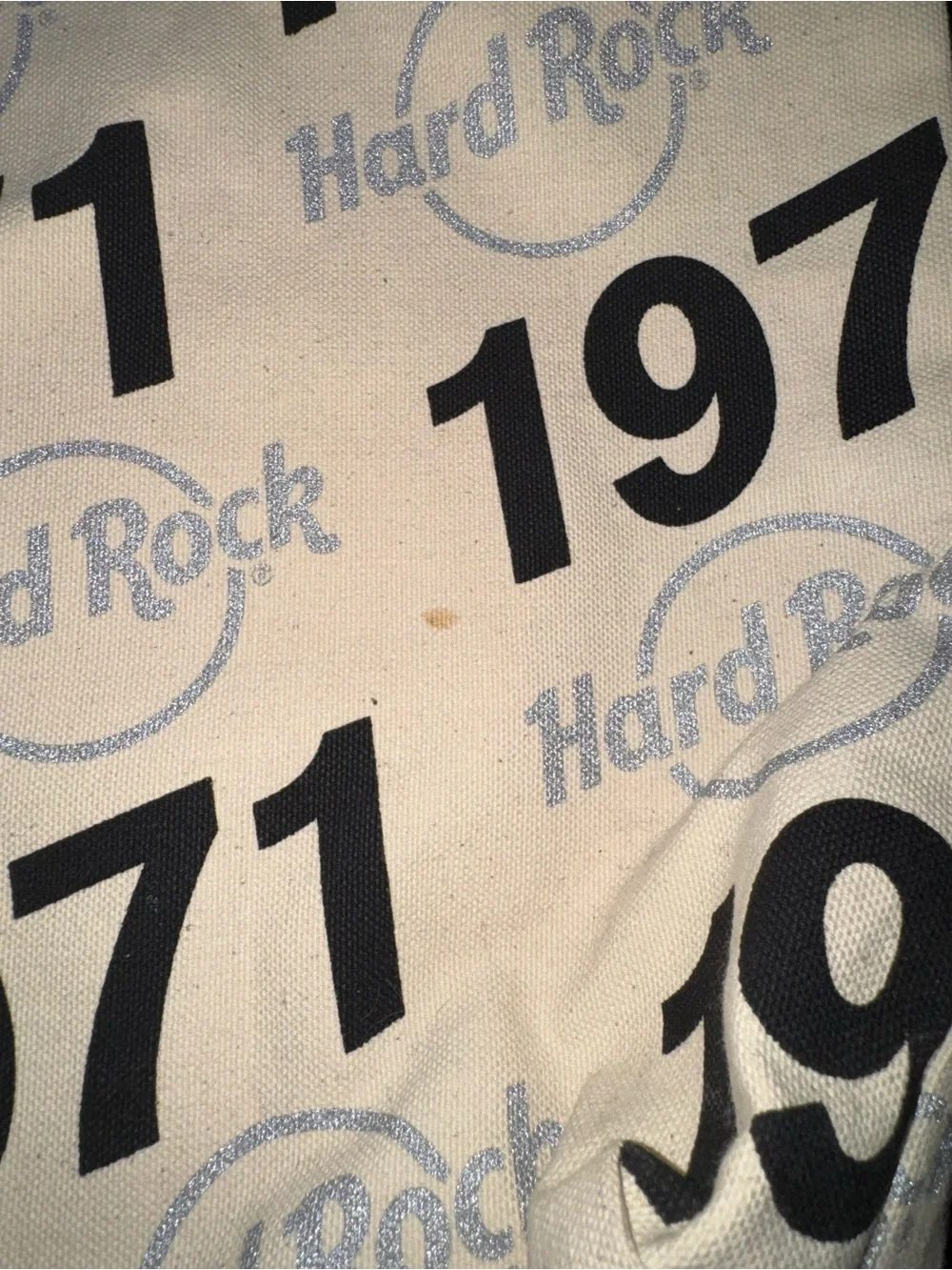 Hard Rock Cafe White Canvas Messenger Tote with Black 1971 Print